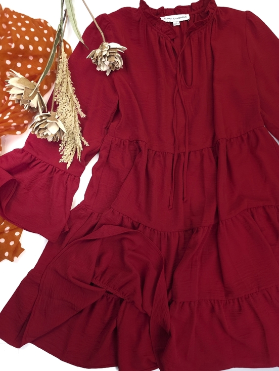 Emma & Michele Dresses & Skirts - New Emma & Michelle Deep Red Tiered Ruffle Dress Sz S